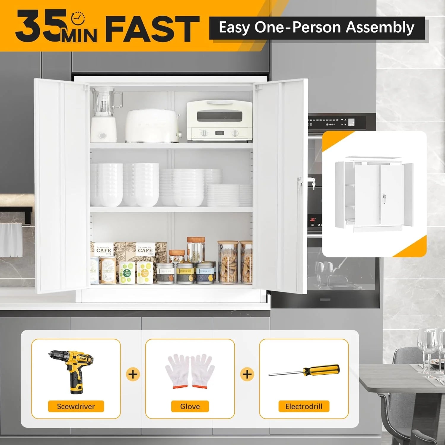 Greenvelly Metal Storage Cabinet, 72 Black Locking Metal Cabinet with 2 Doors and 4 Adjustable Shelves, Lockable Garage Storage Cabinets for Home Office, Garage, Kitchen, Living Room