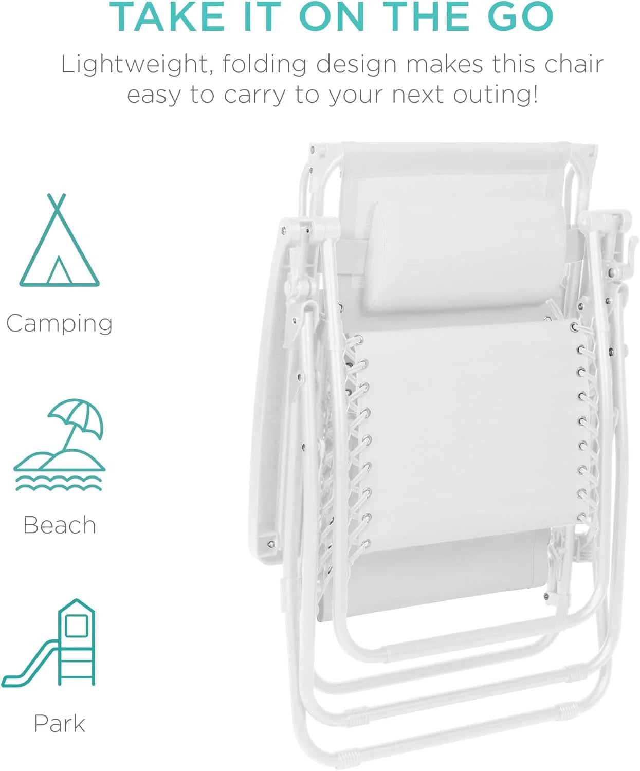 Best Choice Products Folding Zero Gravity Outdoor Recliner Patio Lounge Chair w/Adjustable Canopy Shade, Headrest, Side Accessory Tray, Textilene Mesh - Peacock Blue