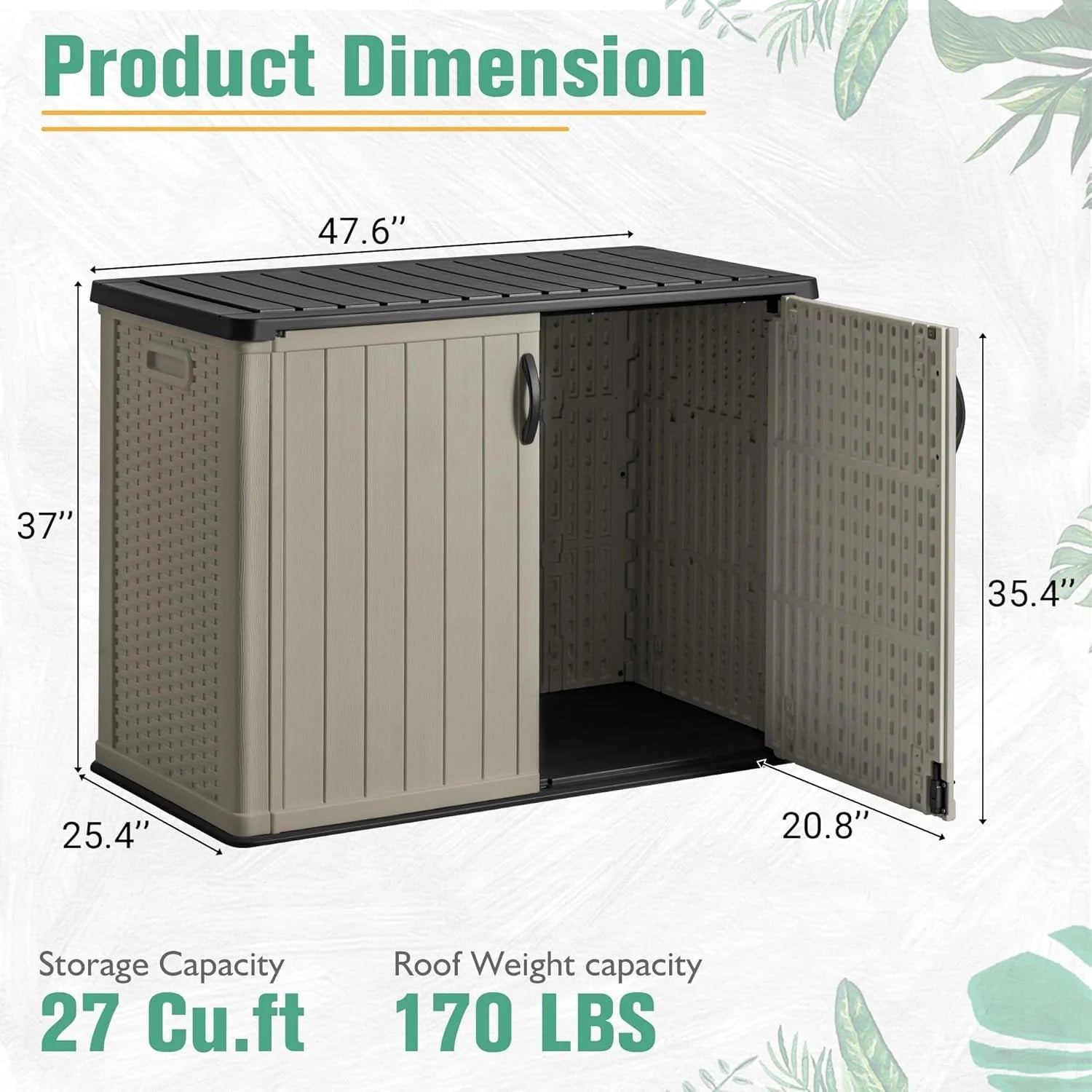 Greesum Outdoor Horizontal Storage Shed 27 Cu.ft Resin Large Storage Box for Garden Patio