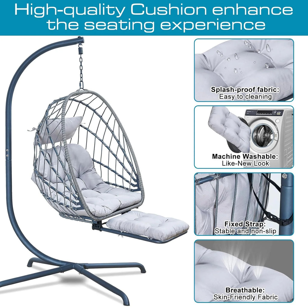Hanging Egg Chair Stand Leg Rest Rattan Wicker Swing Hammock Chair UV-Resistant Cushion