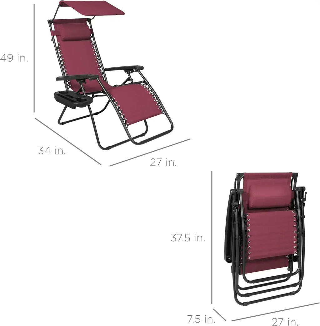 Best Choice Products Folding Zero Gravity Recliner Patio Lounge Chair Adjustable Canopy Shade