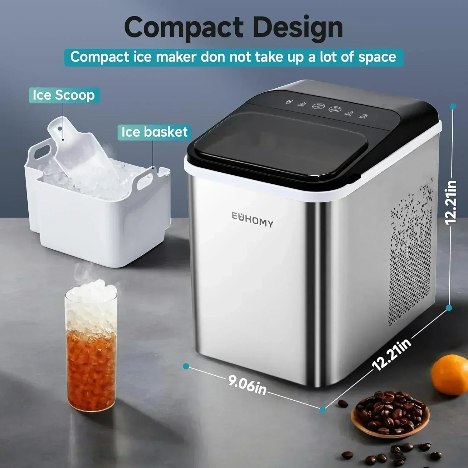 EUHOMY Nugget Ice Maker Countertop Ready in 8 Mins Self-Cleaning Portable Ice Makers Machine