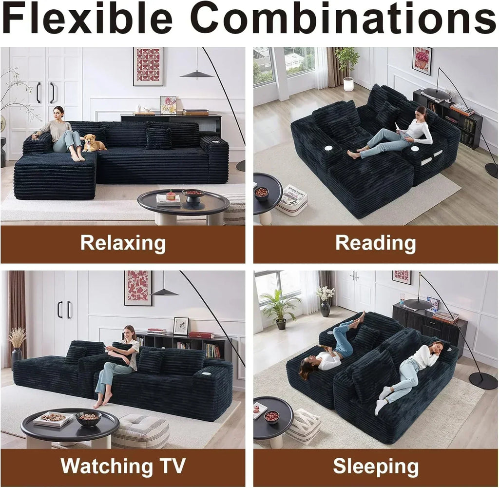 Cloud Sectional Couch with L Shape Chaise Modern Modular Sofa with Deep Seat Built in Cup Holder