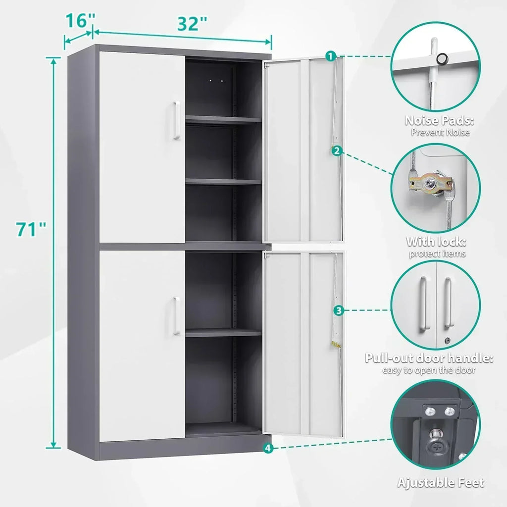 Metal Storage Cabinet with 2 Doors and 6 Shelves Black Metal Cabinet Garage Storage Cabinet