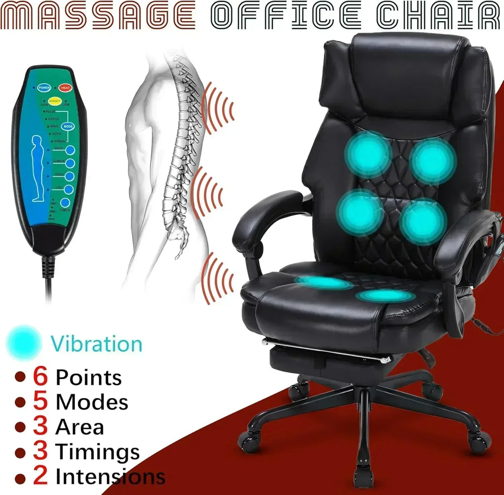 Massage Office Chair with Footrest 6 Point Vibration and Heating Home Office Desk Chair