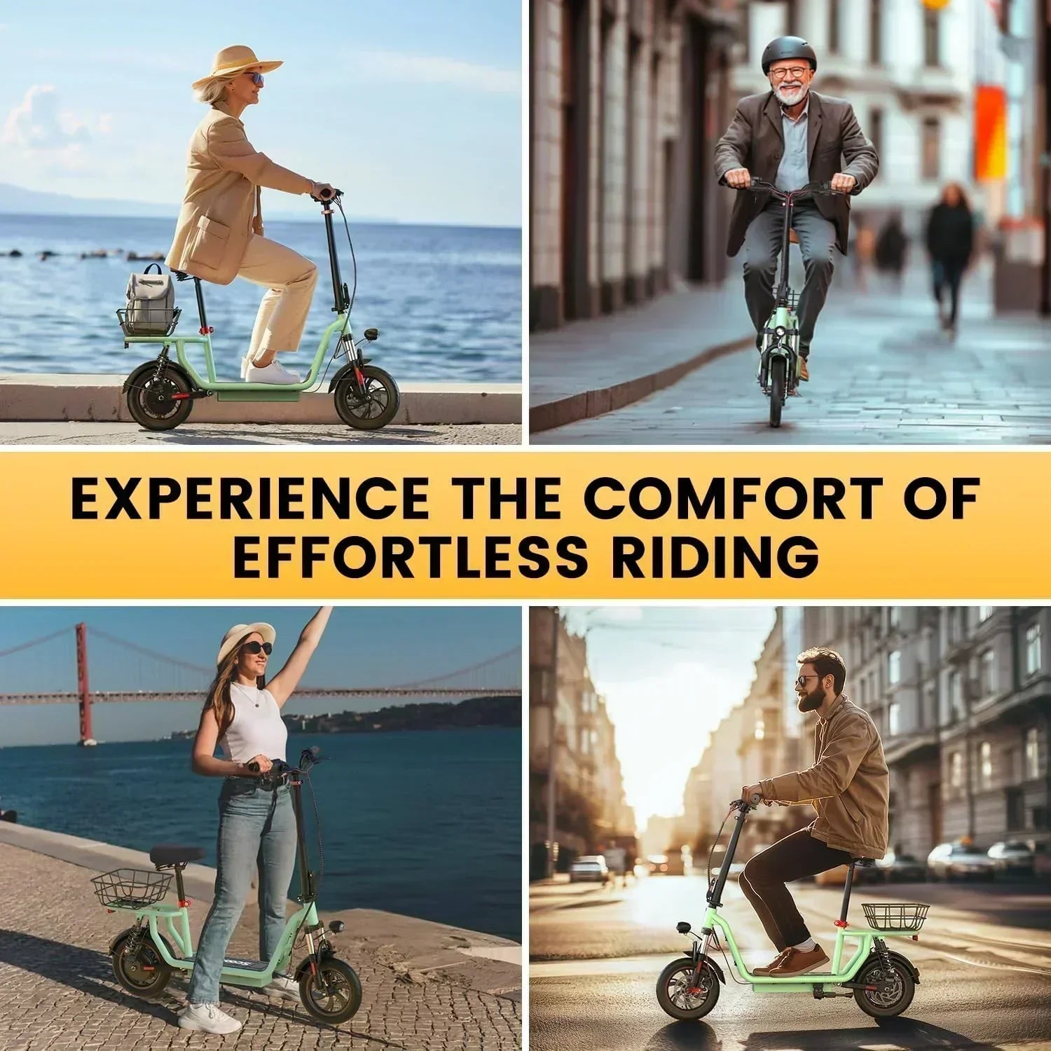 iScooter electric scooter with seat 28/19/15.6 mph top speed dual suspension scooter