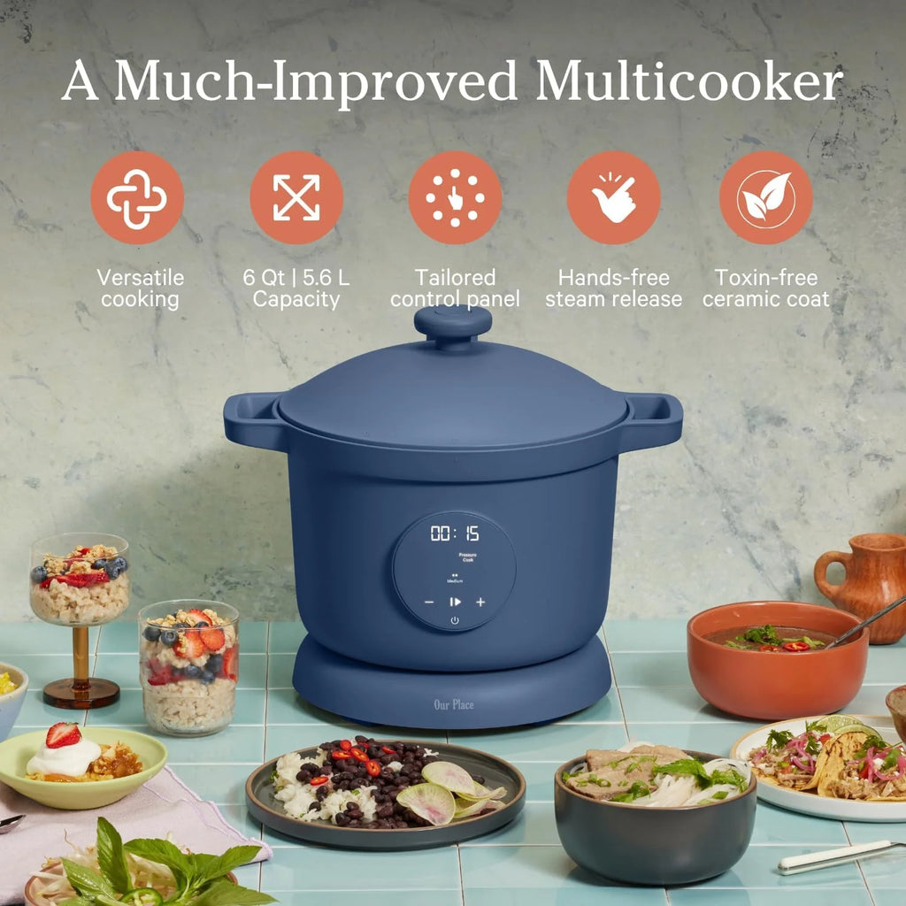 Our Place Dream Cooker | 6-quart Multicooker | 4 Versatile Modes | Pressure Cook, Slow Cook, Sear & Saute, Keep Warm | Hands-Free Steam Release | Tailored Control Panel | Steam