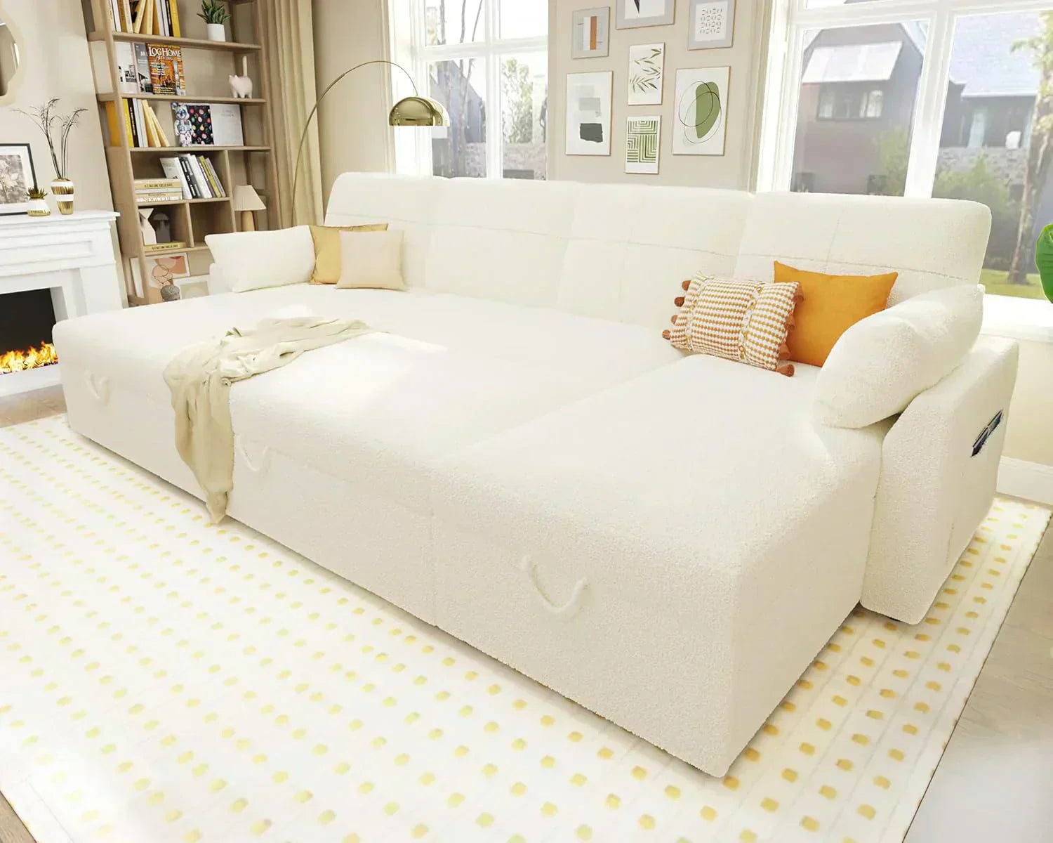 VanAcc Sofa Bed Sleeper Sofa with Storage Chaise 2 in 1 Pull Out Couch Living Room