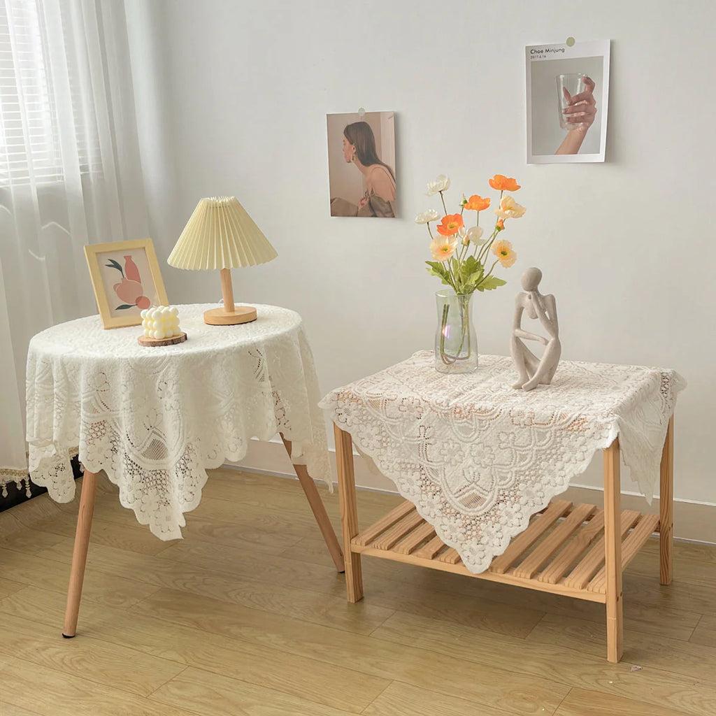 Spitzen-Vintage-Tischdecke, inspiriertes, elegantes Dekor f��r Esszimmer und Heim-Styling