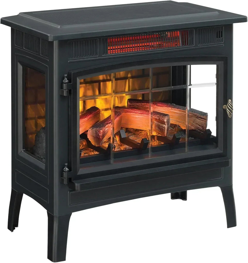 Freestanding Electric Fireplace Stove Heater with 3D Flame Effect for 1000 Sq. Ft