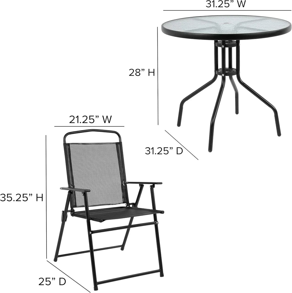 EMMA + OLIVER 6 Piece Brown Patio Garden Set with Umbrella Table Set of 4 Folding Chairs
