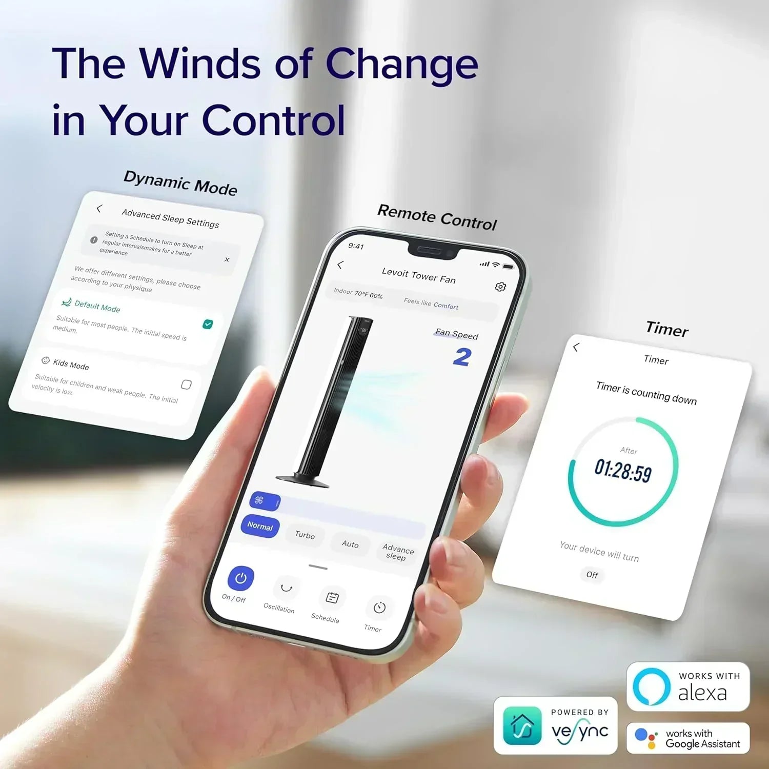 LEVOIT Tower Fan for Bedroom Standing Fan with 28dB Quiet for Sleep Remoter 12H Timer