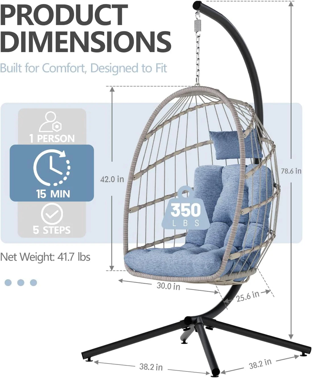 SWITTE Egg Chair Outdoor Indoor Wicker Hanging Egg Swing Chair 350lbs Capacity for Patio