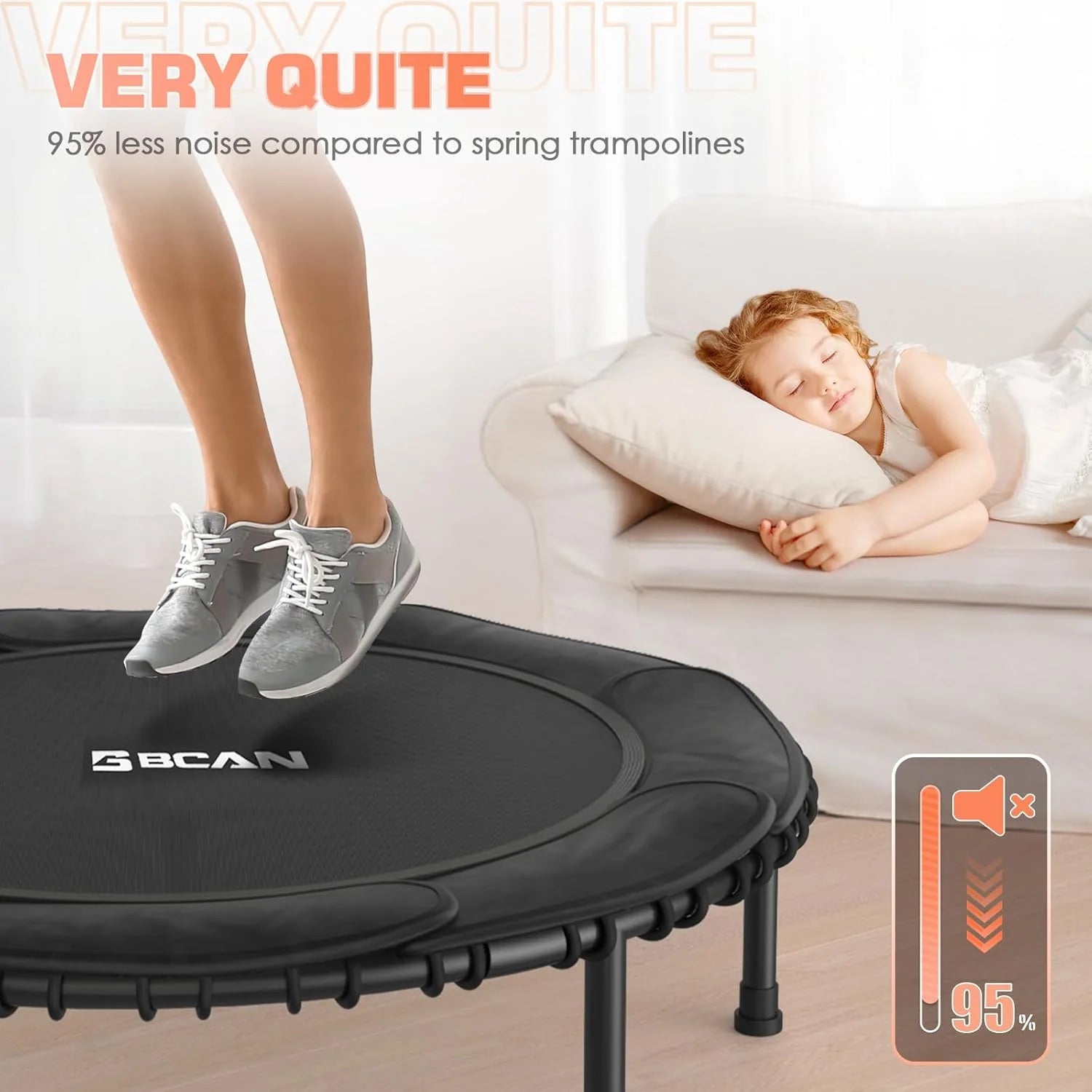 BCAN 450/550 LBS Foldable Mini Trampoline, 40/48 Fitness Trampoline with Bungees, U Shape Adjustable Foam Handle, Stable & Quiet Exercise Rebounder for Adults Indoor/Outdoor Workout