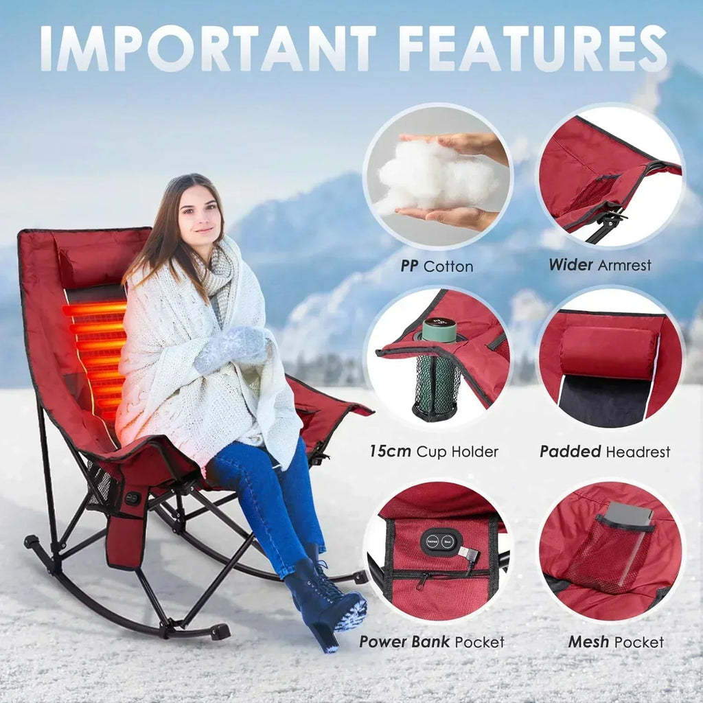 Heated Camping Chair Extra Large Heated Chair Outdoor Sports Chair with 3 Heat Levels on Back