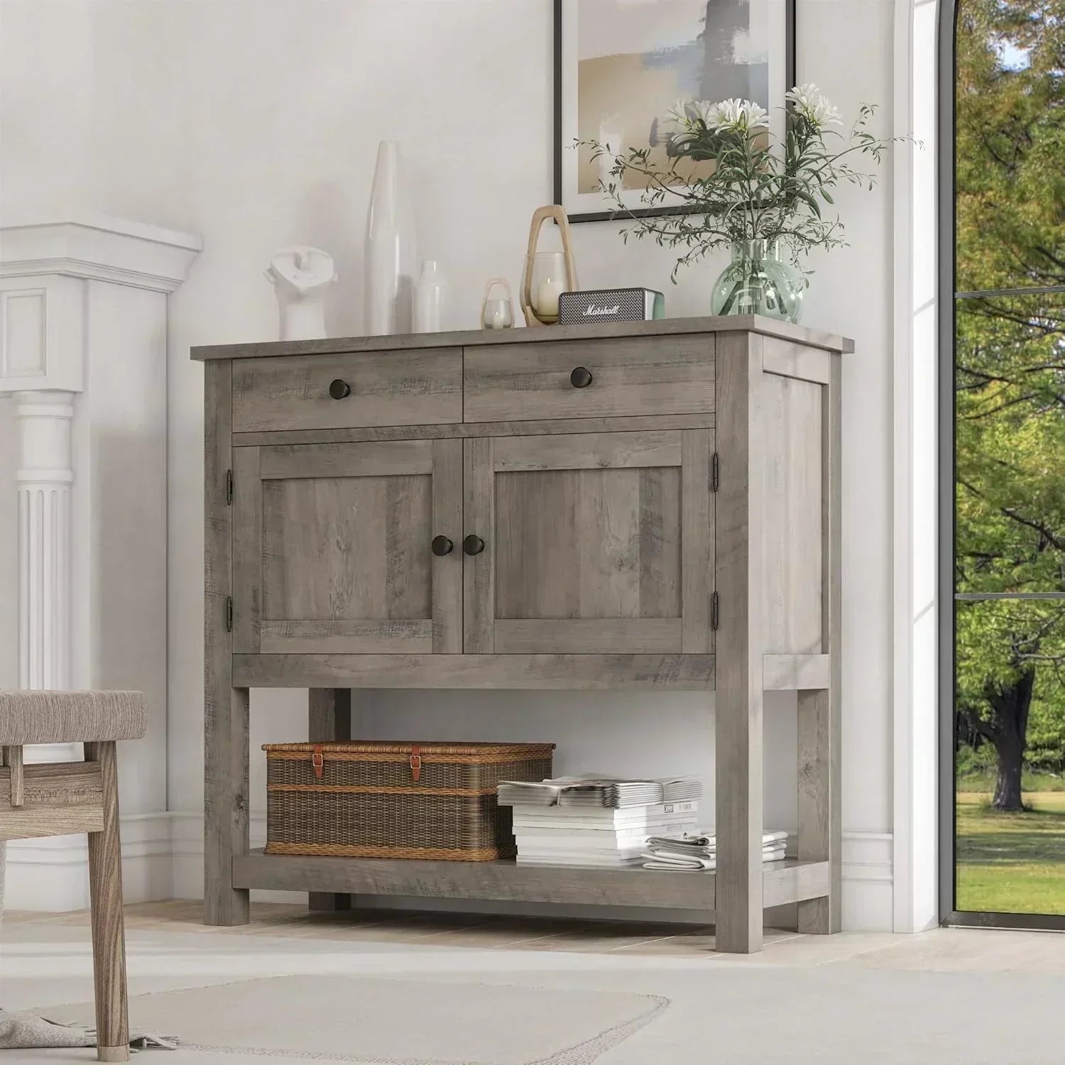 Farmhouse style console table coffee bar entry table with storage rack sofa table