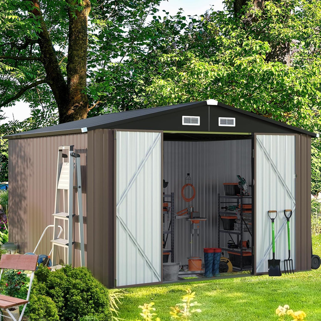 Aoxun 6.2x4 FT Shed Outdoor Storage Shed Metal Garden Shed Slooping Roof Tool Shed Bike Shed