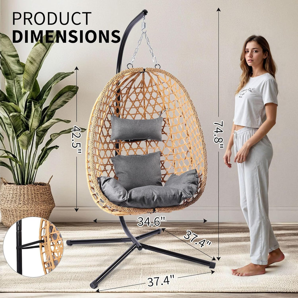 Egg Chair with Stand Patio Wicker Hanging Chair Hammock Swing Chair 350LBS Capacity for Bedroom