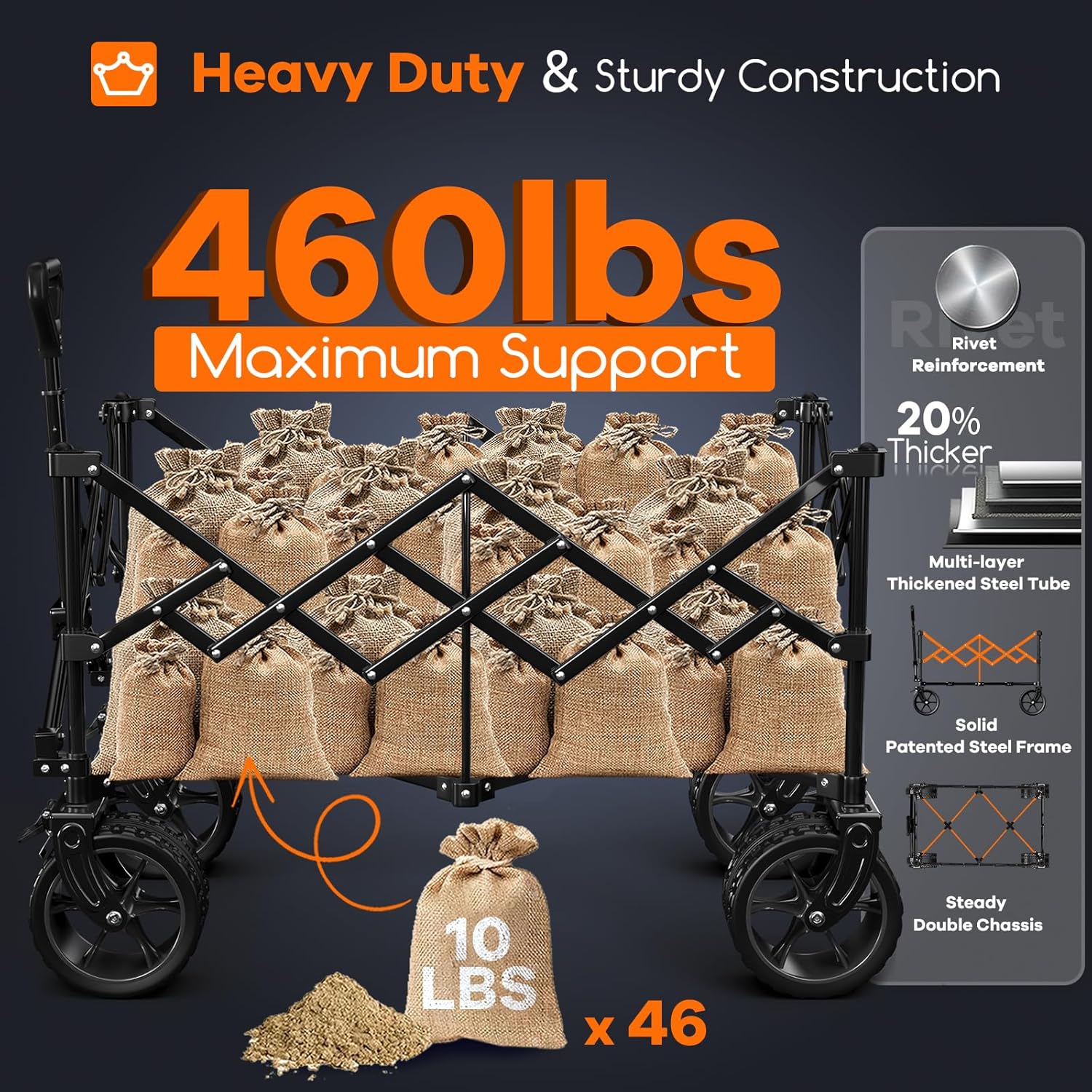 38 long foldable four-wheel stroller 460 lb capacity 220 liter folding beach stroller