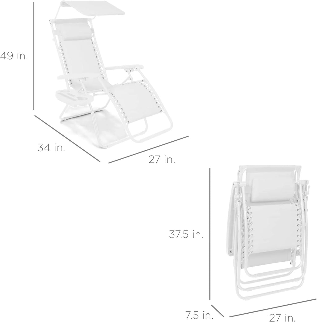 Best Choice Products Folding Zero Gravity Outdoor Recliner Patio Lounge Chair w/Adjustable Canopy Shade, Headrest, Side Accessory Tray, Textilene Mesh - Peacock Blue