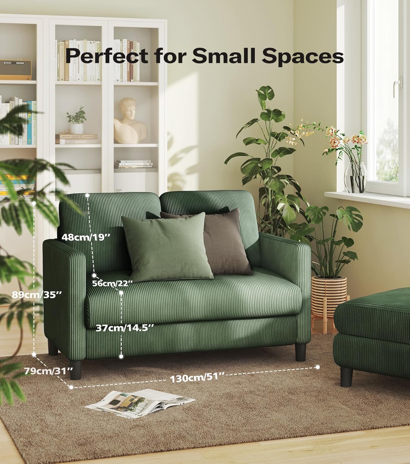 Loveseat Sofa 51 Love Seat Comfy Corduroy Small Loveseat Tool-Free Setup Couch
